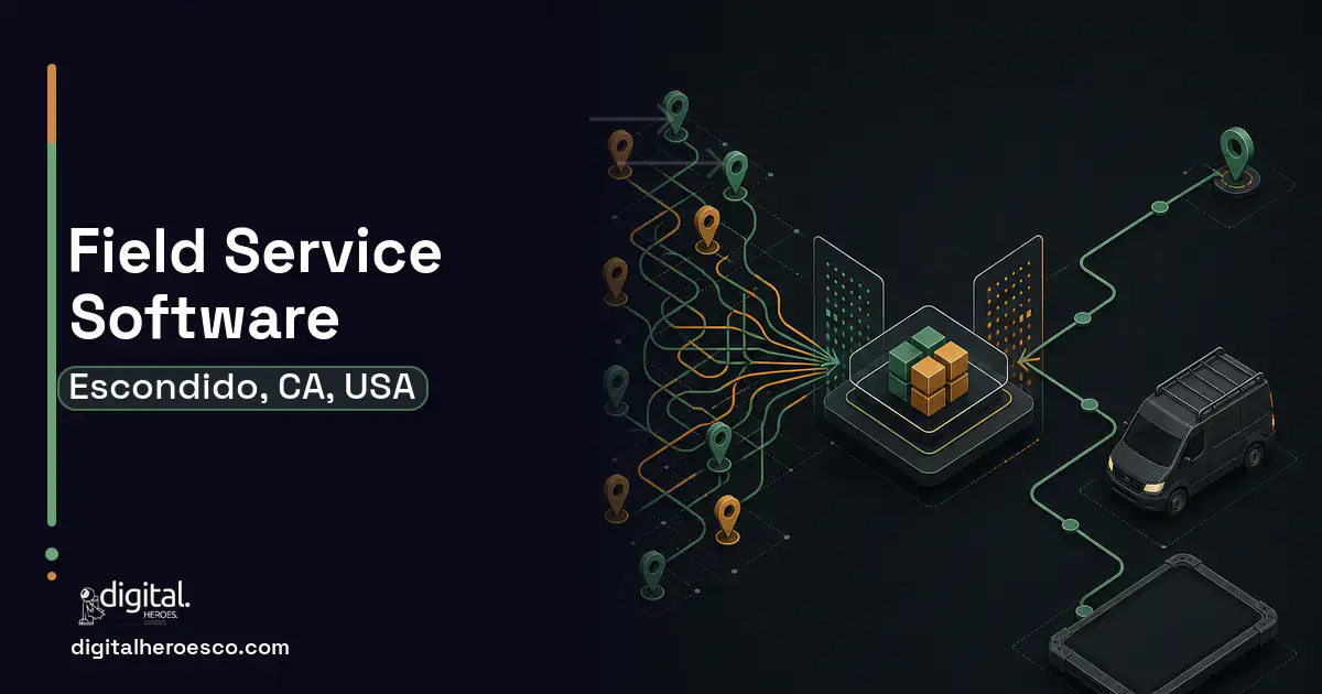 Field Service Software workflow illustration for Escondido, CA, USA.