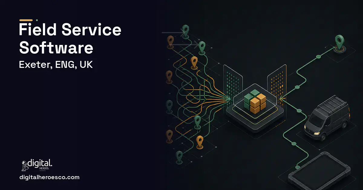 Field Service Software workflow illustration for Exeter, ENG, UK.