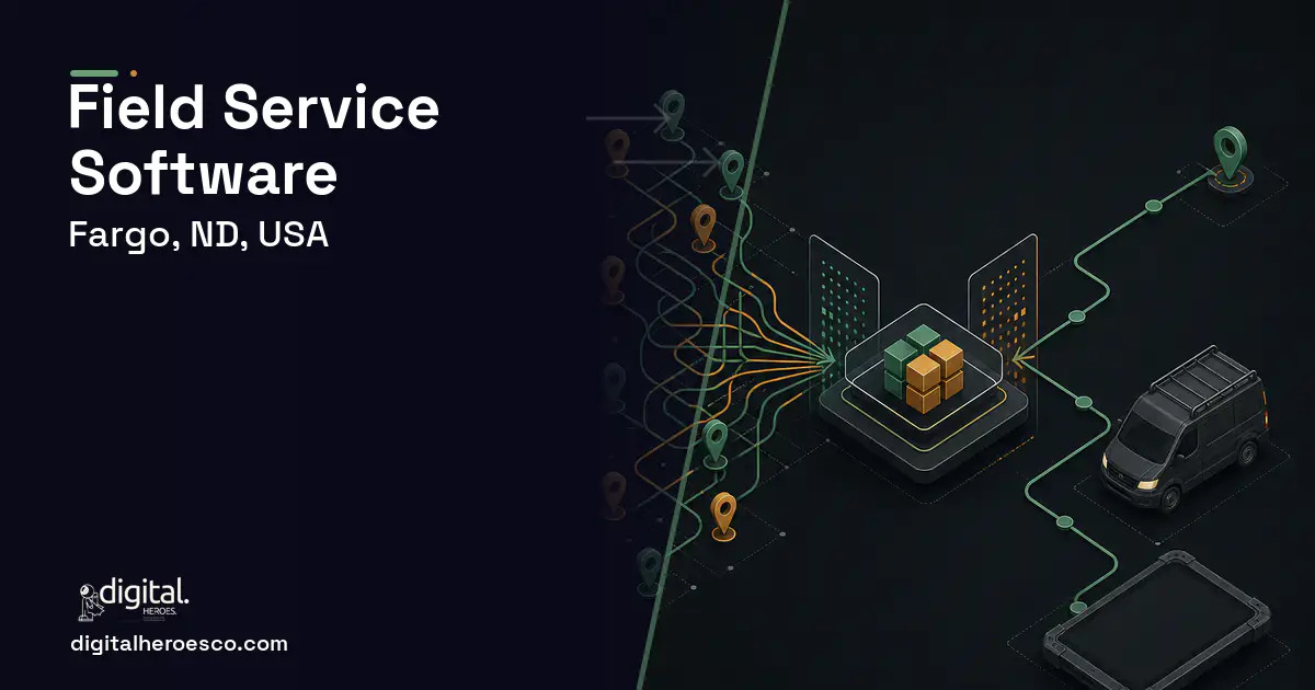 Field Service Software workflow illustration for Fargo, ND, USA.