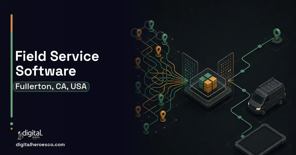 Field Service Software workflow illustration for Fullerton, CA, USA.