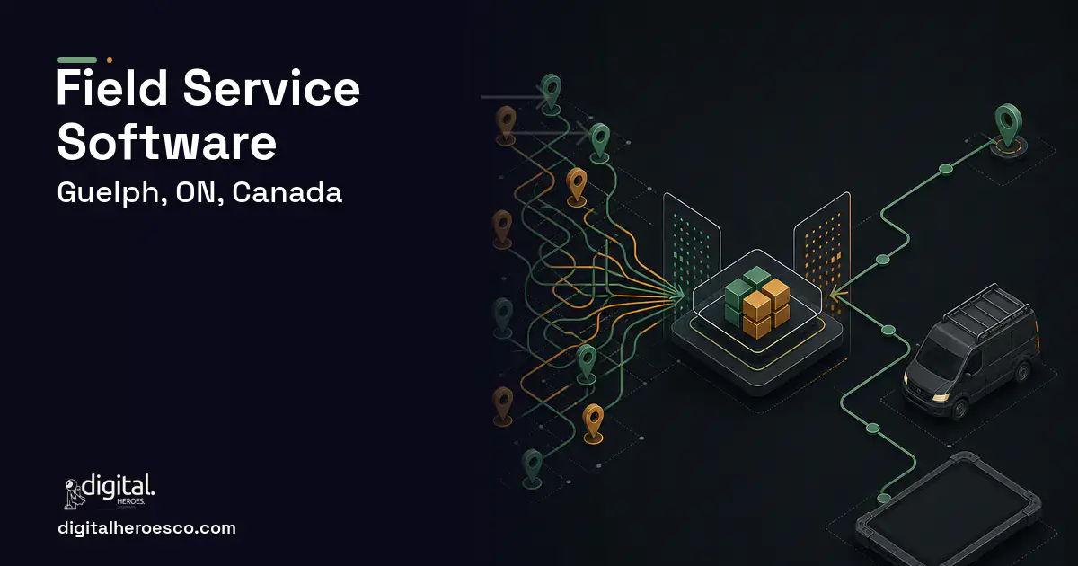 Field Service Software workflow illustration for Guelph, ON, Canada.