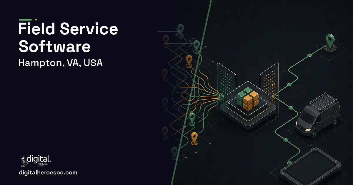 Field Service Software workflow illustration for Hampton, VA, USA.