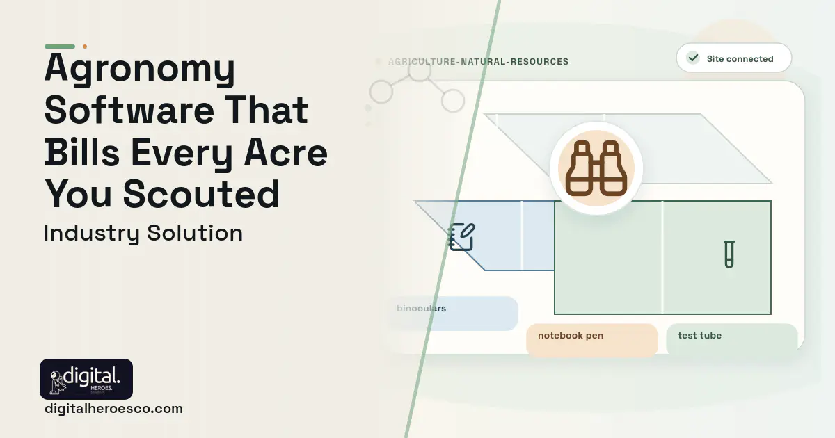 Agronomy Service Provider software visual showing binoculars, notebook pen, and test tube.