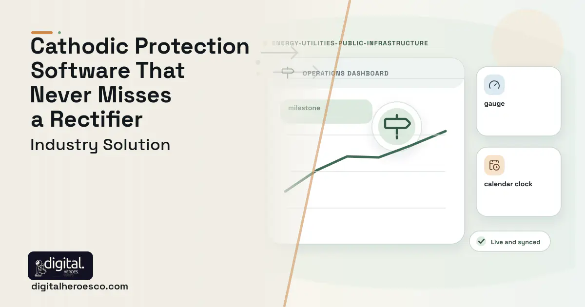 Cathodic Protection Management software visual showing milestone, gauge, and calendar clock.