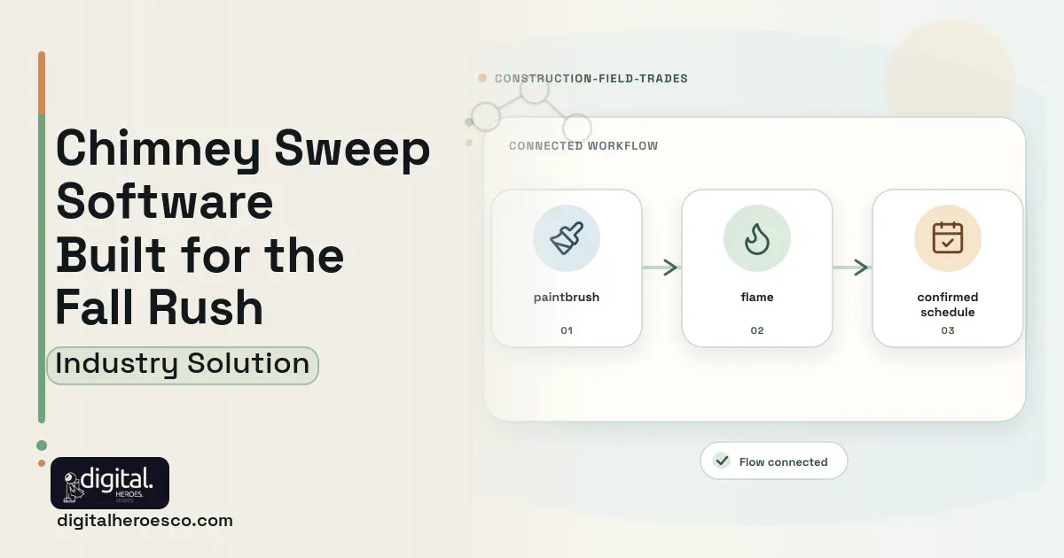Chimney Sweep software visual showing flame, paintbrush, and confirmed schedule.