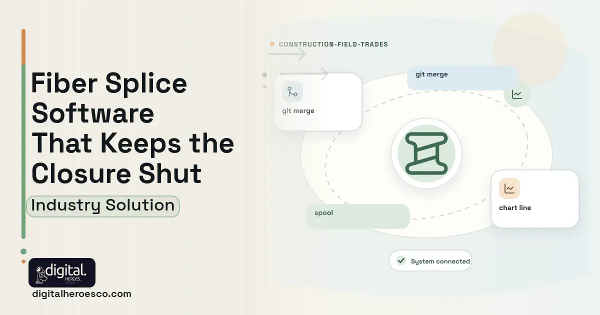 Fiber Splice Documentation software visual showing spool, git merge, and chart line.