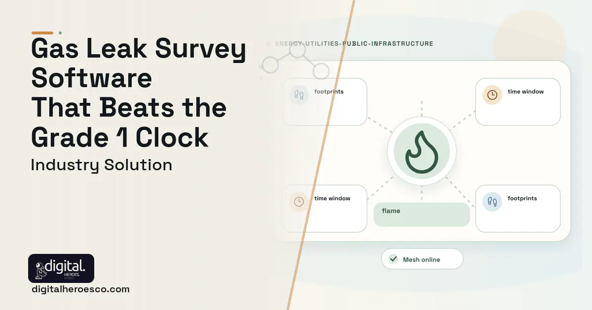 Gas Leak Survey software visual showing flame, footprints, and time window.