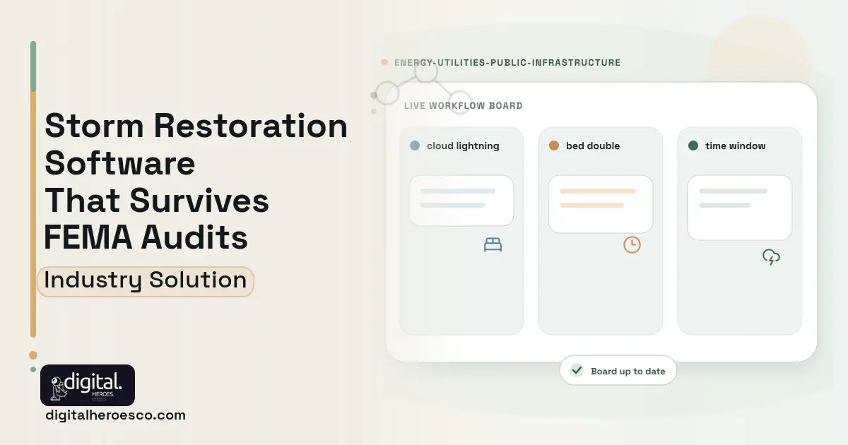 Storm Restoration Mutual Aid software visual showing cloud lightning, bed double, and time window.