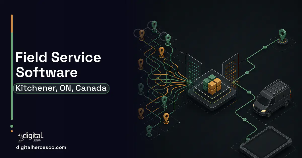 Field Service Software workflow illustration for Kitchener, ON, Canada.