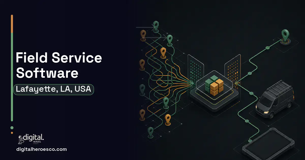 Field Service Software workflow illustration for Lafayette, LA, USA.