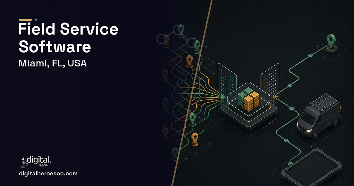 Field Service Software workflow illustration for Miami, FL, USA.