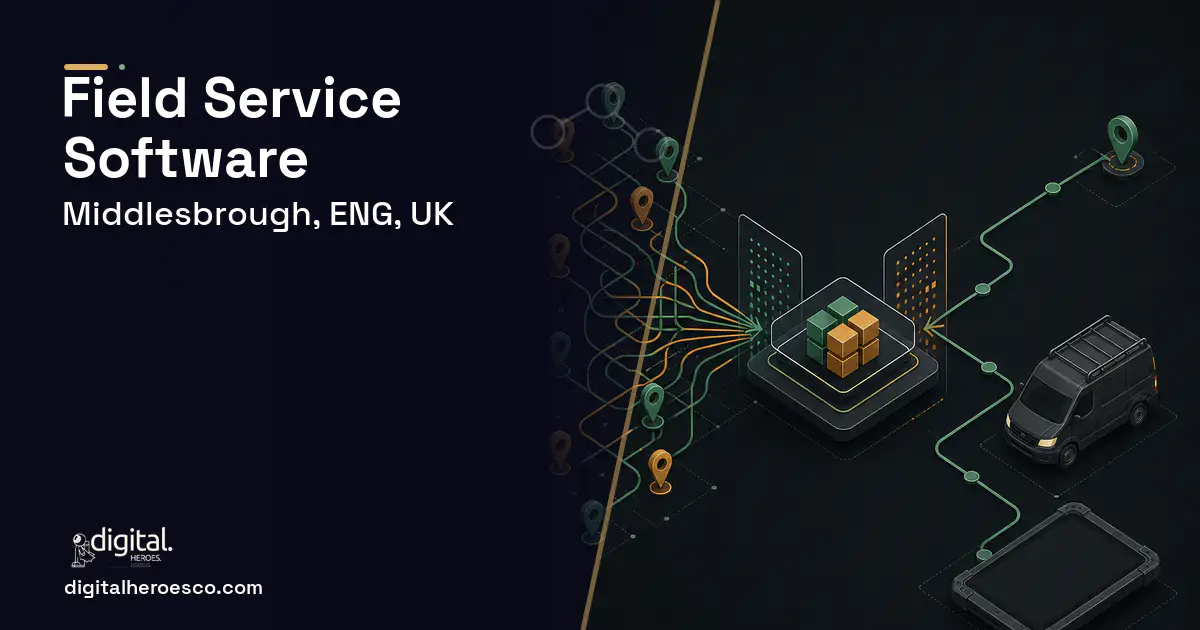 Field Service Software workflow illustration for Middlesbrough, ENG, UK.