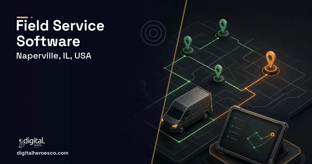 Field Service Software software overview illustration for Naperville, IL, USA.