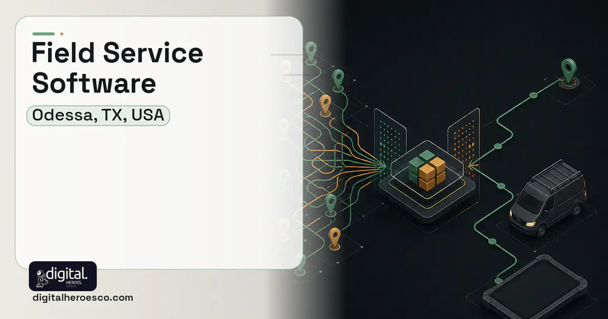 Field Service Software workflow illustration for Odessa, TX, USA.