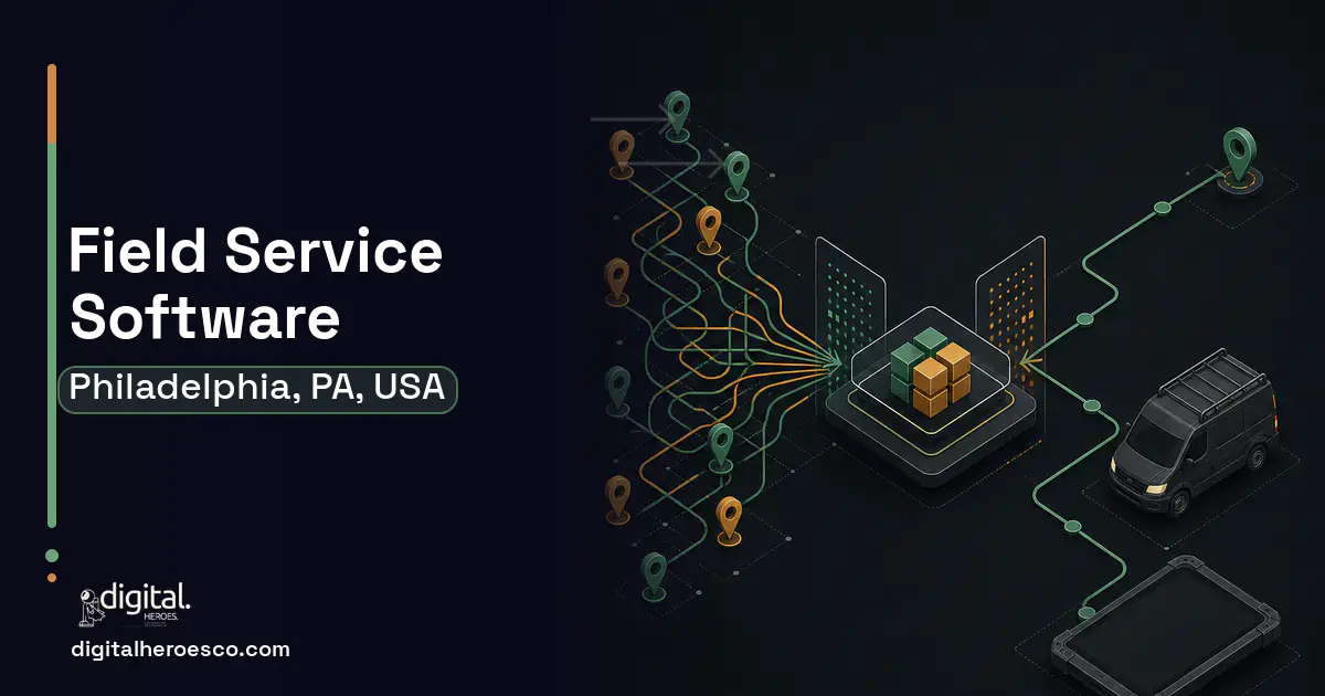 Field Service Software workflow illustration for Philadelphia, PA, USA.