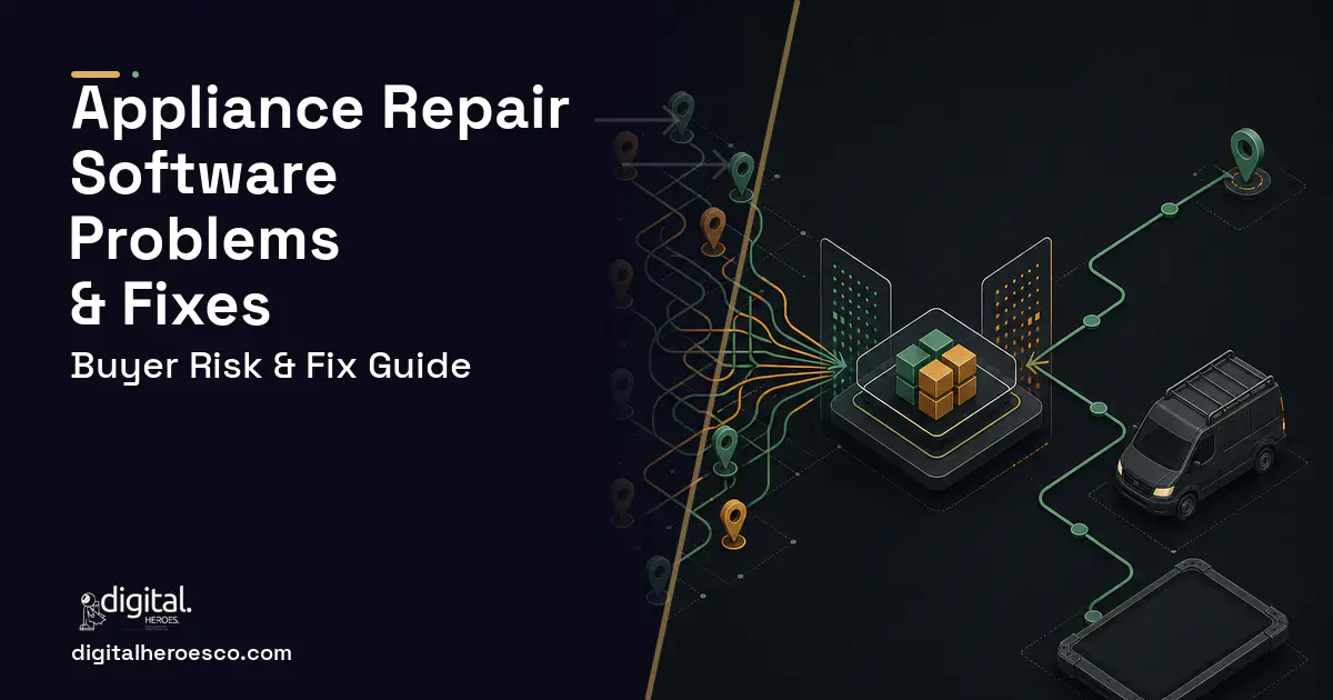 Appliance Repair Software workflow illustration showing common problems and fixes.