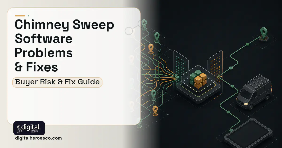 Chimney Sweep Software workflow illustration showing common problems and fixes.
