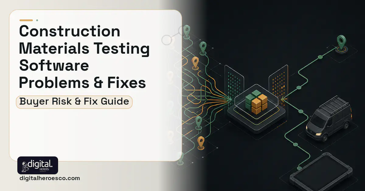 Construction Materials Testing Software workflow illustration showing common problems and fixes.