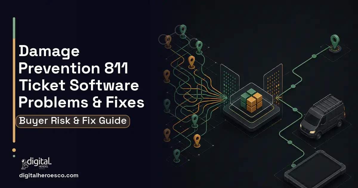 Damage Prevention 811 Ticket Software workflow illustration showing common problems and fixes.