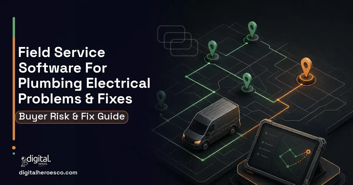 Field Service Software FOR Plumbing Electrical software overview illustration showing common problems and fixes.