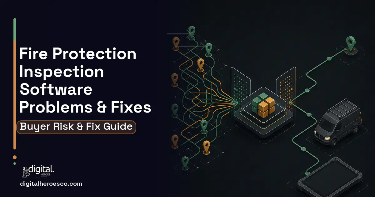 Fire Protection Inspection Software workflow illustration showing common problems and fixes.