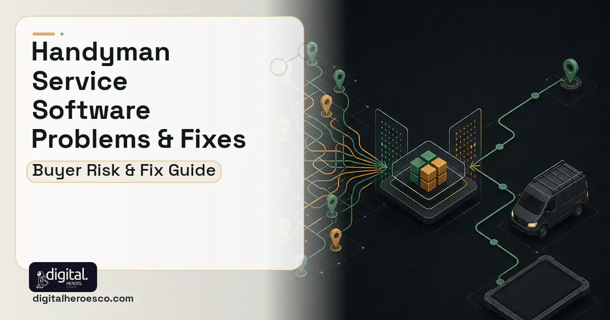 Handyman Service Software workflow illustration showing common problems and fixes.