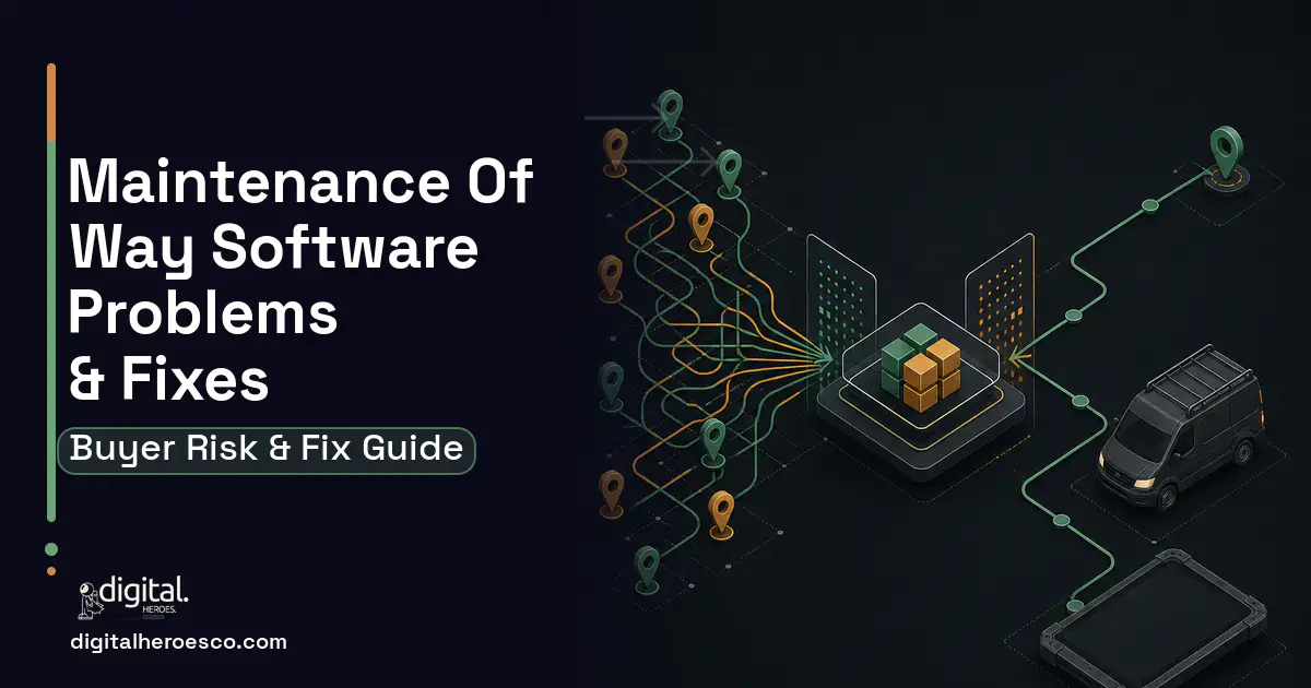 Maintenance OF WAY Software workflow illustration showing common problems and fixes.