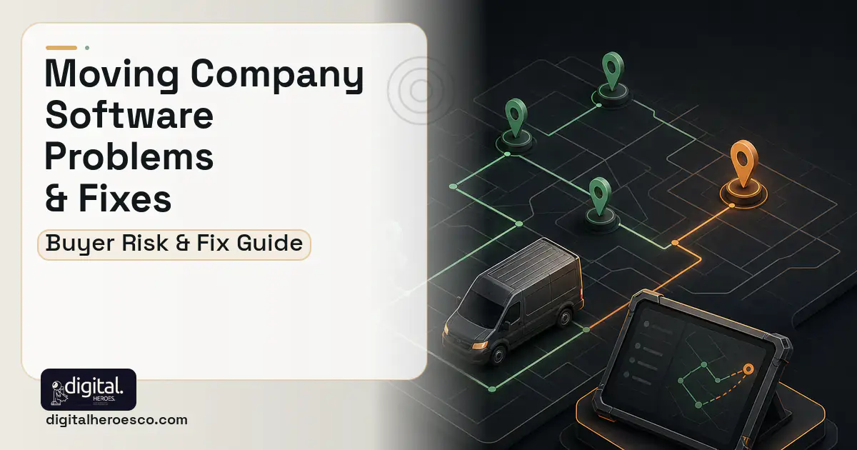 Moving Company Software software overview illustration showing common problems and fixes.