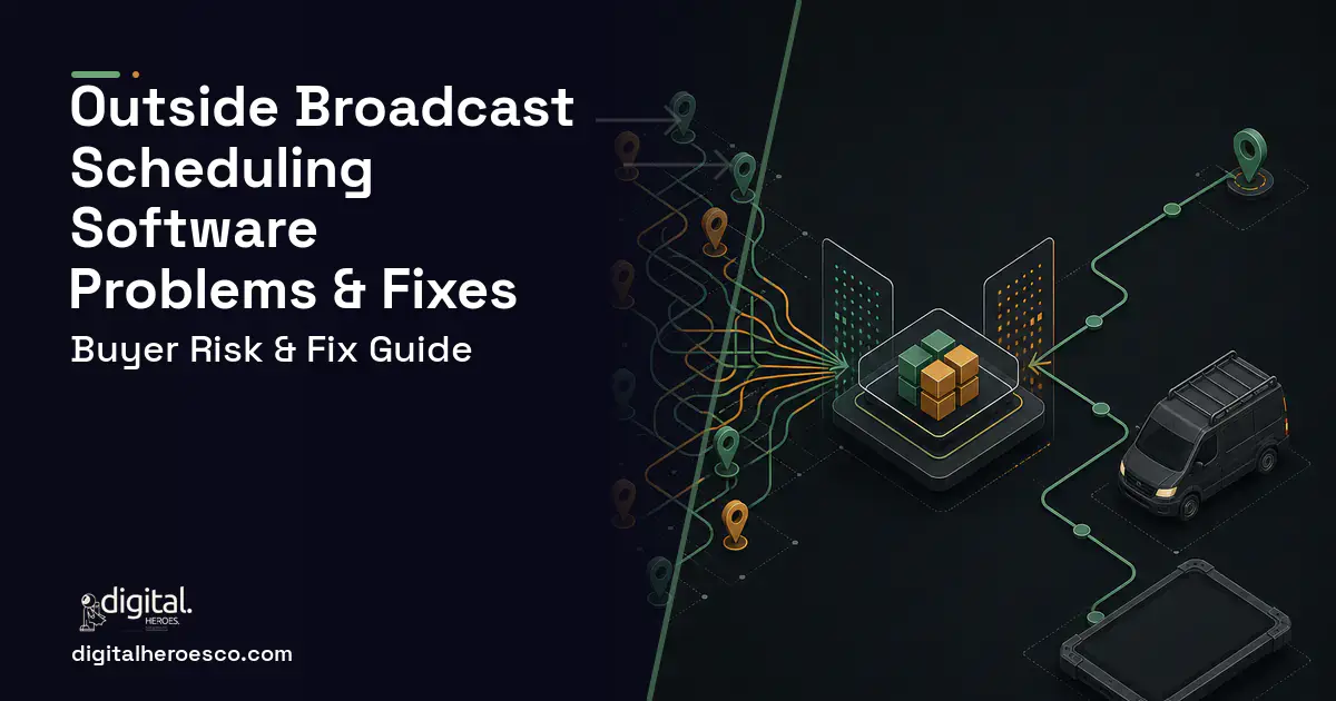 Outside Broadcast Scheduling Software workflow illustration showing common problems and fixes.