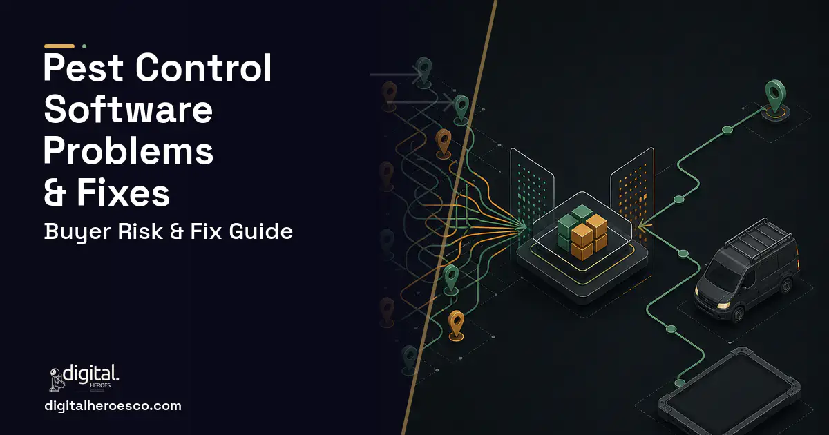 Pest Control Software workflow illustration showing common problems and fixes.