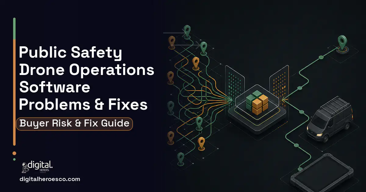 Public Safety Drone Operations Software workflow illustration showing common problems and fixes.