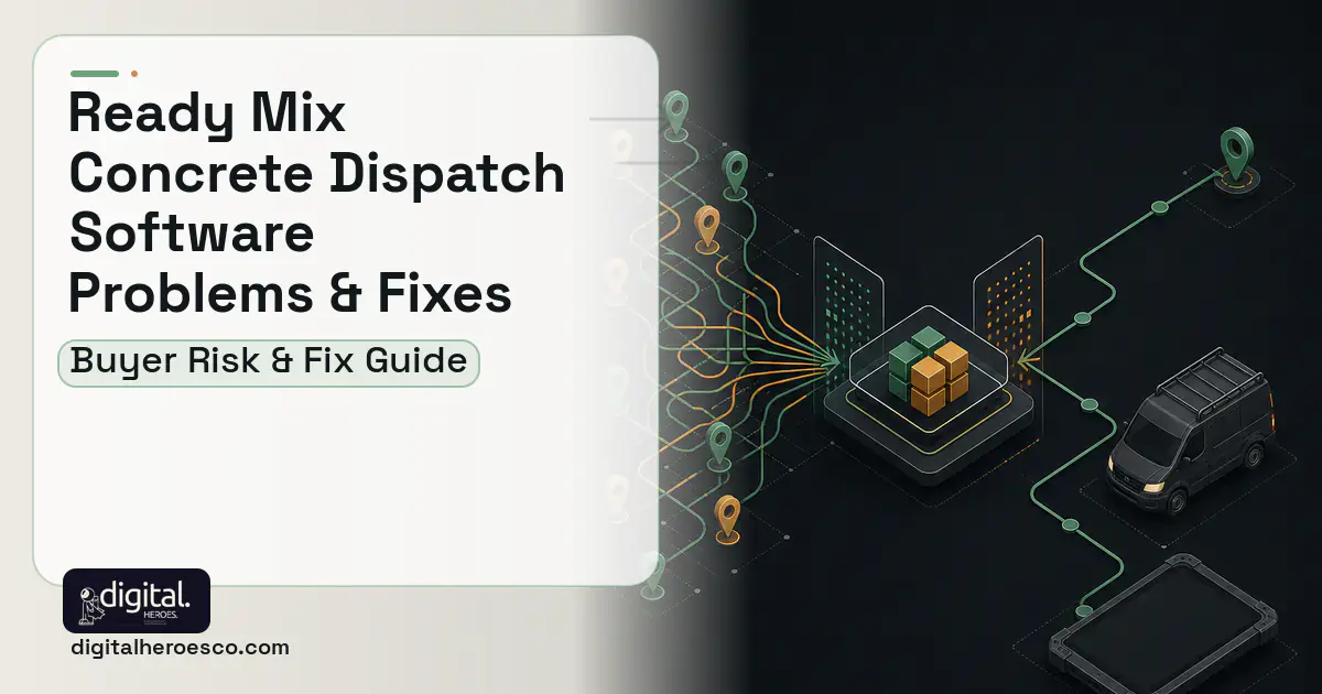 Ready MIX Concrete Dispatch Software workflow illustration showing common problems and fixes.