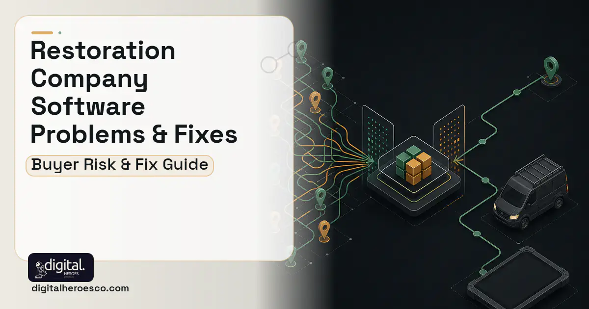 Restoration Company Software workflow illustration showing common problems and fixes.
