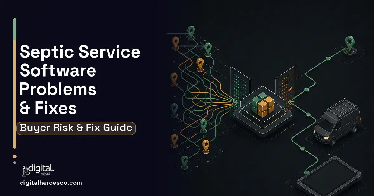 Septic Service Software workflow illustration showing common problems and fixes.