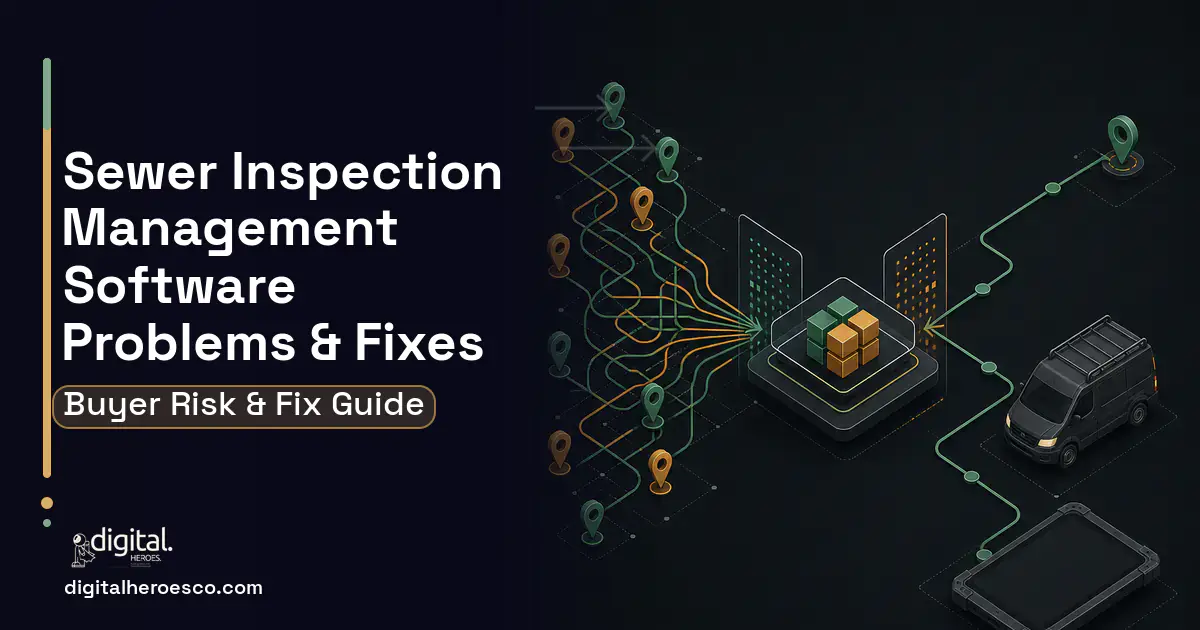Sewer Inspection Management Software workflow illustration showing common problems and fixes.