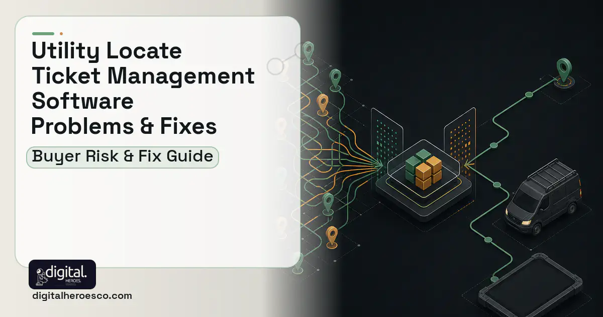 Utility Locate Ticket Management Software workflow illustration showing common problems and fixes.