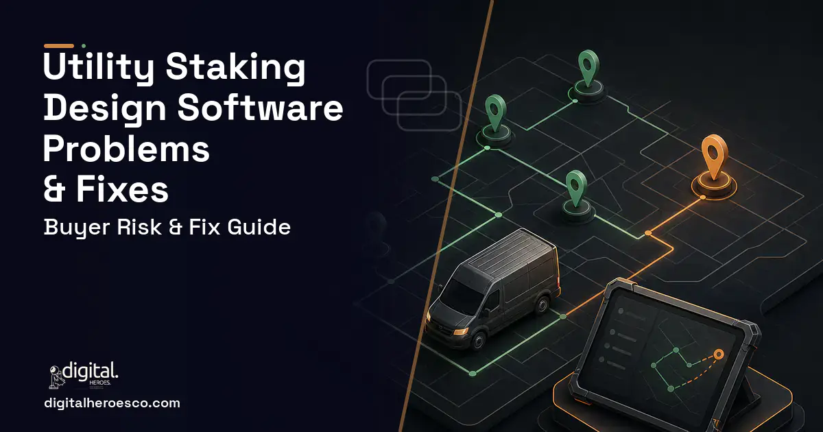 Utility Staking Design Software software overview illustration showing common problems and fixes.