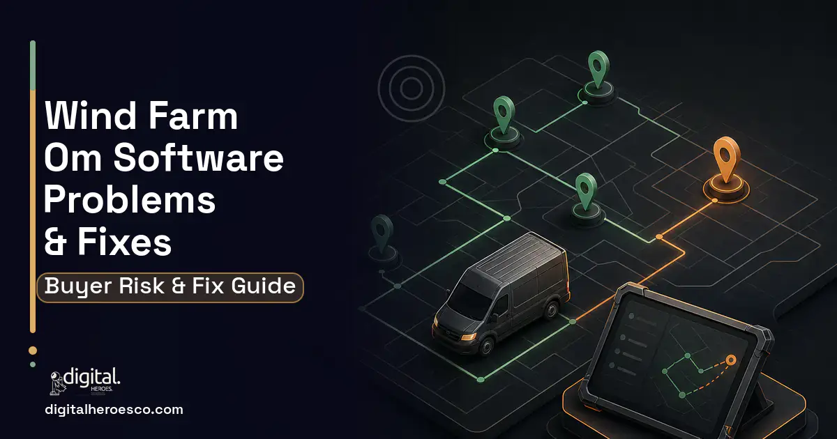 Wind Farm OM Software software overview illustration showing common problems and fixes.