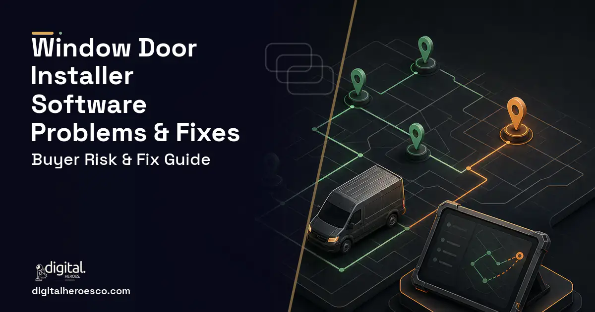 Window Door Installer Software software overview illustration showing common problems and fixes.