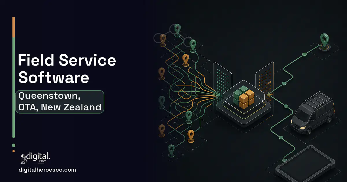Field Service Software workflow illustration for Queenstown, OTA, New Zealand.