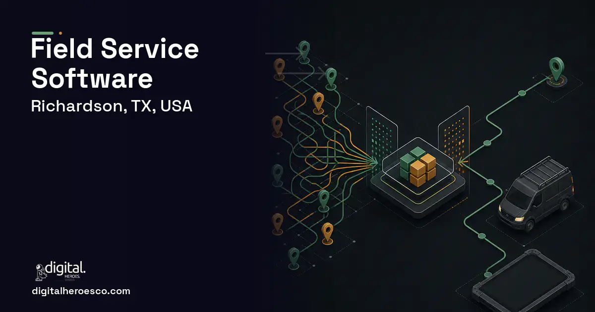 Field Service Software workflow illustration for Richardson, TX, USA.