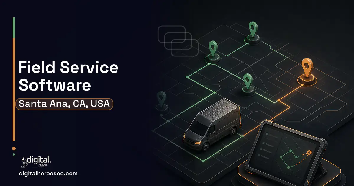 Field Service Software software overview illustration for Santa Ana, CA, USA.
