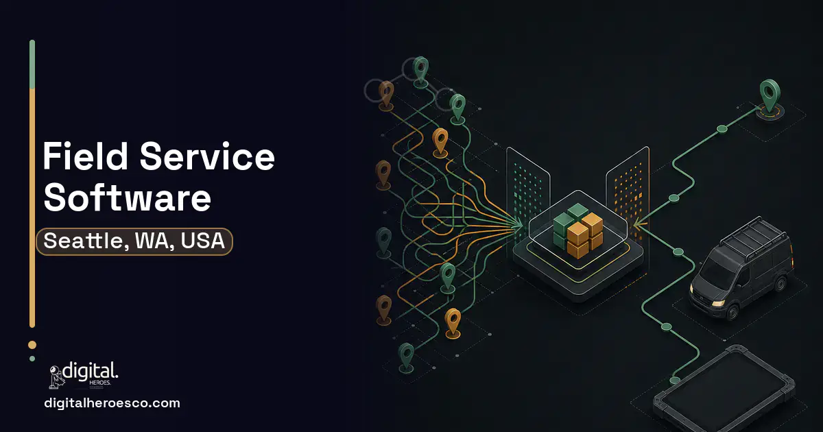 Field Service Software workflow illustration for Seattle, WA, USA.