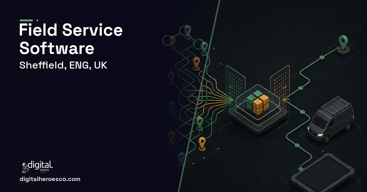 Field Service Software workflow illustration for Sheffield, ENG, UK.