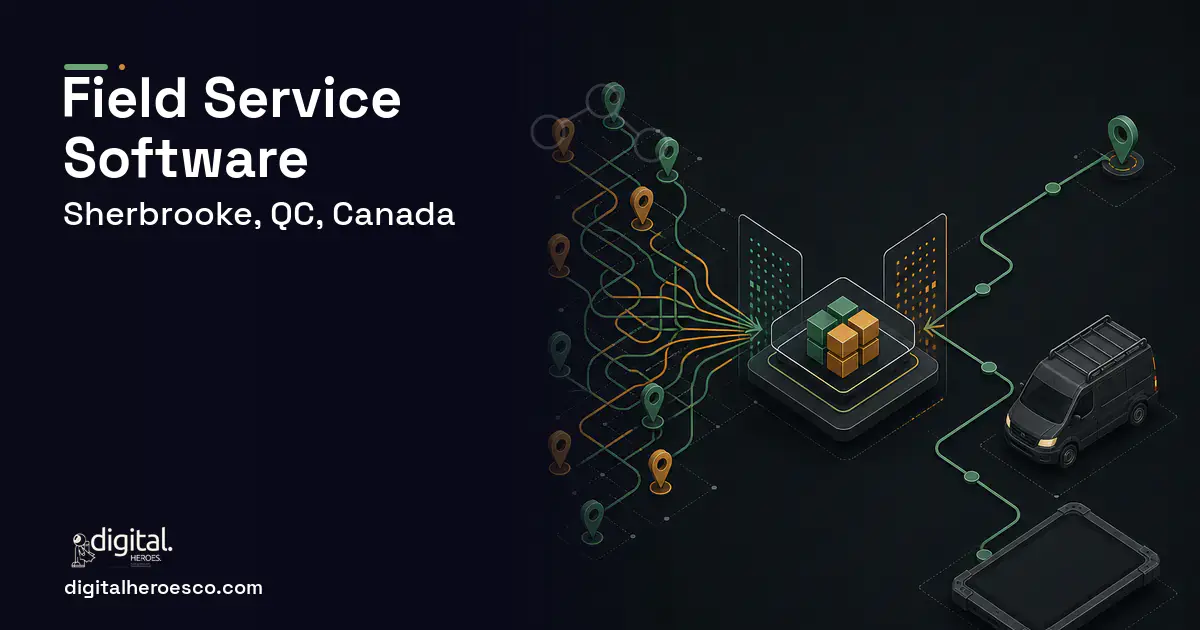 Field Service Software workflow illustration for Sherbrooke, QC, Canada.