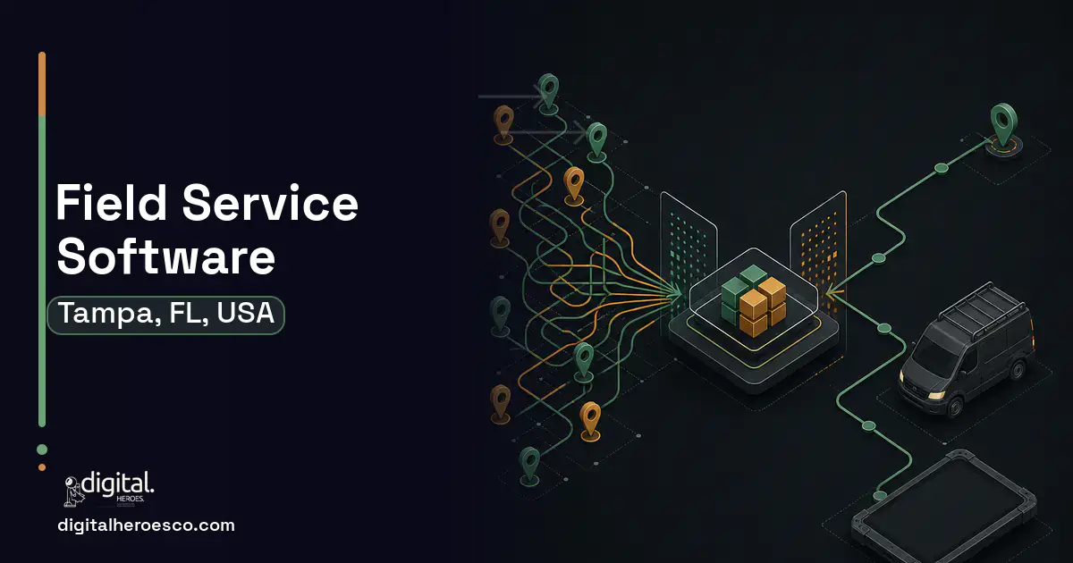 Field Service Software workflow illustration for Tampa, FL, USA.