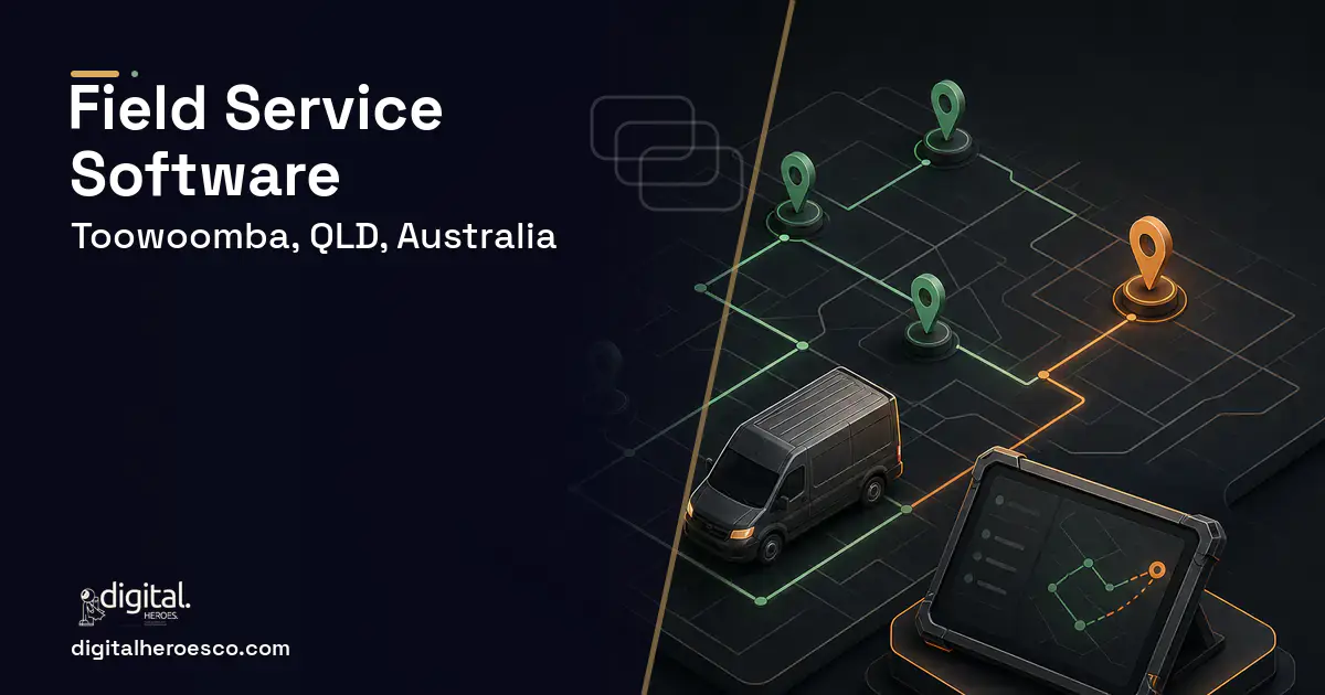 Field Service Software software overview illustration for Toowoomba, QLD, Australia.
