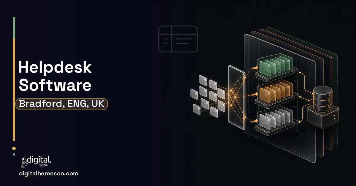 Helpdesk Software product interface illustration for Bradford, ENG, UK.