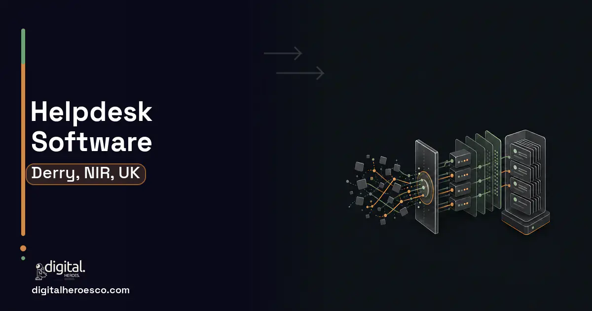 Helpdesk Software workflow illustration for Derry, NIR, UK.