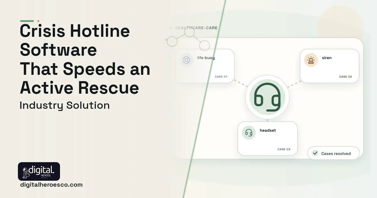 Crisis Hotline Management software visual showing headset, life buoy, and siren.